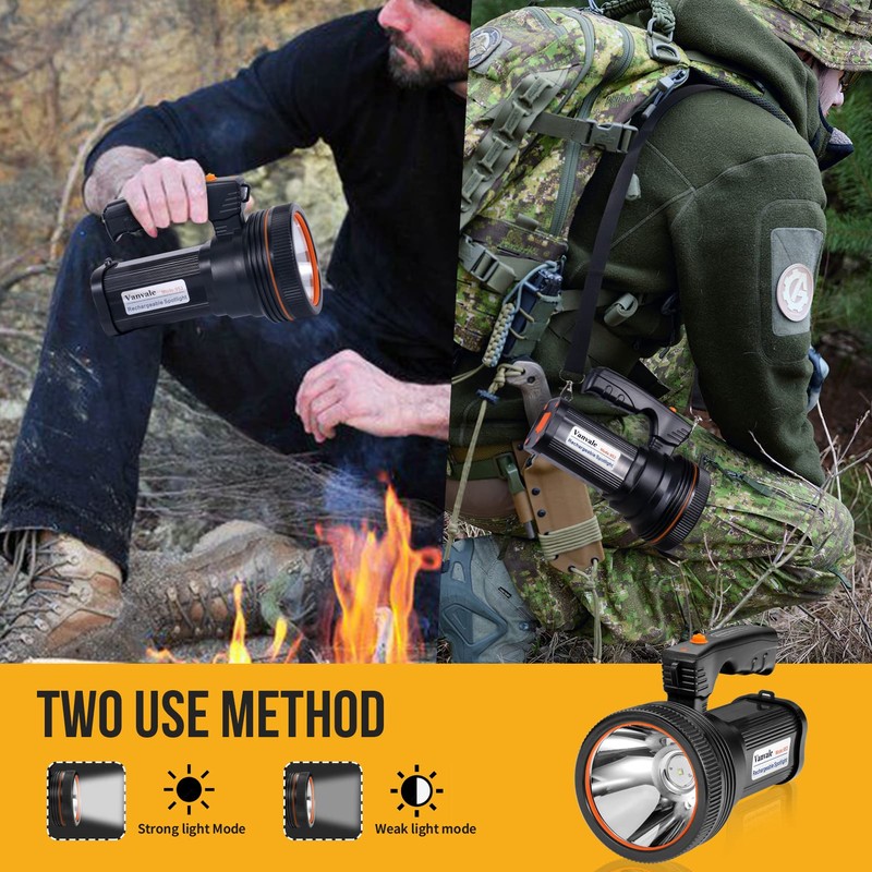Vanvale Rechargeable Searchlight Handheld LED Tactical Flashlight with Handle Spotlight