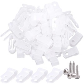 Glarks 60Pcs 1/4 Inch White Nylon Screw Mounting R-Type Cable Clip Wire Clamp with 60Pcs Screws for Wire, Cable, Conduit and Cable Conduit Kit (White)
