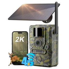 Xega 4G Solar Cellular Trail Camera with Live Feed, 2K GPS 7800mAh Wildlife Camera, No Glow 940nm Night Vision Motion Detection Instant Alarm 2-Way Audio Cloud/TF, Only Support The Build-in SIM Card