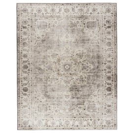 ReaLife Rugs Machine Washable Area Rug - Stain Resistant,Non-Shed - Eco-Friendly,Non-Slip, Family & Pet Friendly - Made from Premium Recycled Fiber - Vintage Bohemian Medallion - Beige Ivory, 3' x 5'