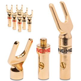 NEXMEX Cable lugs, fork lugs, set of 8, Y-connector connector, 24 K gold plated for speaker cables, for HiFi receiver amplifier