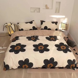 Misstone Black Floral Comforter Set Twin 3D Floral Bedding Comforter Sets Twin for Girls Boys Black Brown Sunflower Bedding Beige White Flowers Comforter Twin Size Modern Big Flower Comforter Twin Set