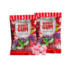 Assorted Fruit Bubble Gum, Individually Wrapped, Grape Watermelon and Green Apple, Party Candy, 3 Flavors Two 5.5 Oz Bags.