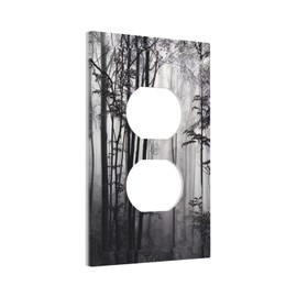 Foggy Black Grey Trees Natural Scenery 1 Gang Outlet Plate Decorative Single Duplex Wall Plate Covers Electrical Receptacle Light Switch Cover Art Faceplate Switchplate for Country BedRoom Decor