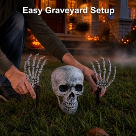 Halloween Skeleton Yard Decoration – 3-Piece Skull & Bone Arm Stakes for Outdoor Graveyard, Lawn & Haunted House Decor
