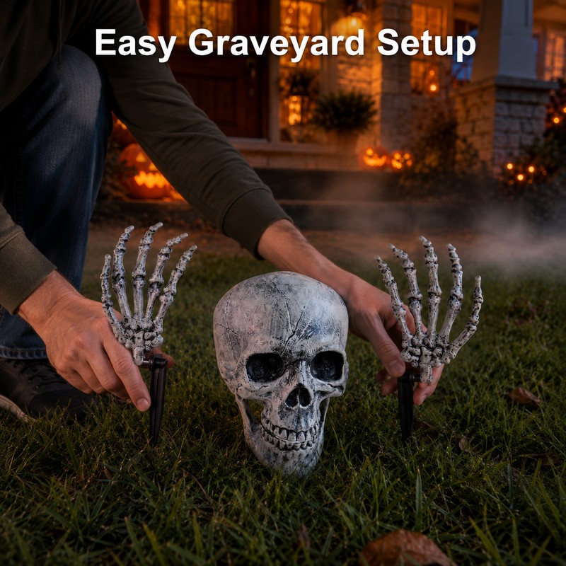 Halloween Skeleton Yard Decoration – 3-Piece Skull & Bone Arm