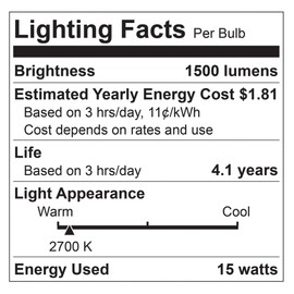 Performance Tool W2283 -1500 Lumens LED Light Bulb, Energy Efficient Replacement to Incandescent or CFL Bulbs, Dimmable, A21/E26 Socket Compatibility