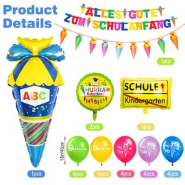 Bluelves Einschulung Schulanfang Schuleinführung Deko, Alles Gute zum Schulanfang Girlande, Zuckertüte Banner, Schulkind Luftballons, Folienballon Zuckertüte Schulkind Einschulung für Jungen