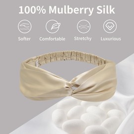 ZLYC Mulberry Silk Headband Elastic Twist Knotted Head Bands for Women's Hair(Solid Pale Beige),One Size