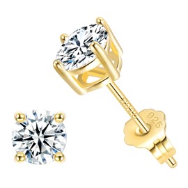 Jewlpire 14K Plated Gold Stud Earrings for Women, Round Cut Cubic Zirconia Earrings Studs, Gold Stud Earrings Women's Stud Earrings, Stud Earrings 6mm(0.8ct)