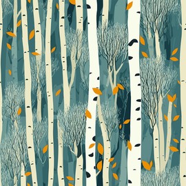 MuralPeel Blue/Green Abstract Art Tree Forest White Birch Falling Yellow Leaf Peel and Stick Wallpaper Self Adhesive Removable Easy Peel Off Contact Stick on Wall Paper for Bedroom Cabinet Renter