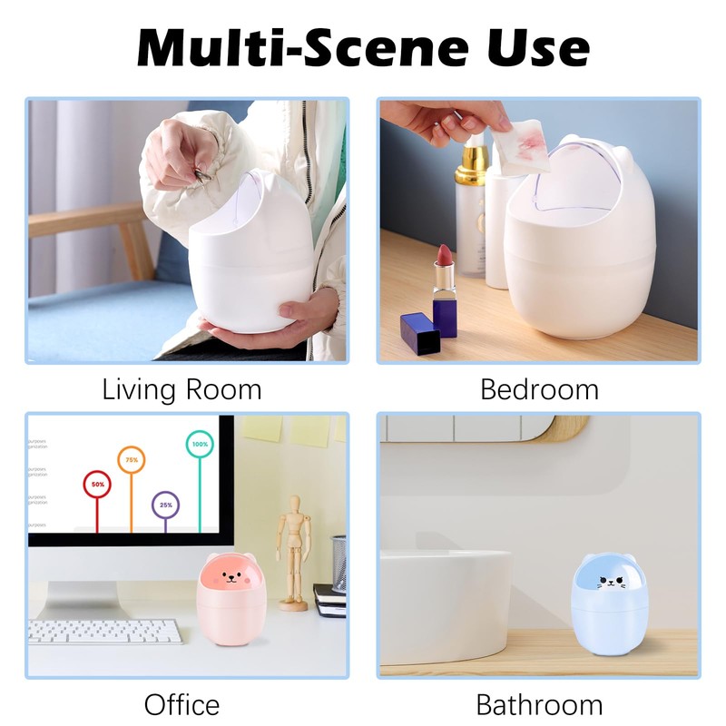 SHAIDOJIO 3Pack Cute Small Garbage Can with Lid, Mini Desk