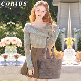 CORIOS Women's Lambswool Handbag Fluffy Bag Plush Shoulder Bag Large Handbag Cute Fluffy Tote Bag Shopping Bags Lightweight Carry Bag for Office Travel Everyday, gray, L, Tote