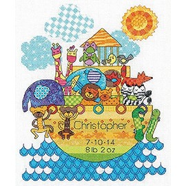 Dimensions Crafts 70-74066 Noah's Animals Birth Record Counted Cross Stitch Kit