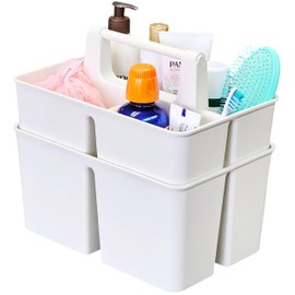 Enjoy Organizer | Shower Caddy Organizer with Handle, 3 Compartments, Portable Storage Bin for Bathroom, Dorm, Gym -Made In USA (Ivory, 6 PACK)