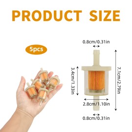 Set of 5 Petrol Filter Fuel Filter Universal 8 mm Fuel Filter for Motorcycle, Lawn Mower, Scooter, Moped, Car, Diesel Moped, High Density, Reusable Fuel Filter with Transparent Design