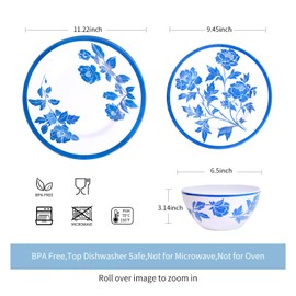 Melamine Dinnerware Set 12-Piece for 4 Dish Set Plates Bowls Unbreakable Dishware for Indoor Outdoor Use Lightweight Durable for Camping Picnics Parties light blue
