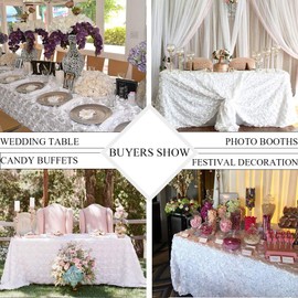 B-COOL 3D Floral Tablecloth Rectangular 60 x102 Inches White Tablecloth Rosette Fabric Rosette Florals Satin Tablecloths