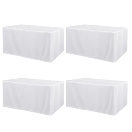 Jieqier 4 Pack White Tablecloth Fitted Table Clothes for 6 Foot Rectangle Tables - Water Resistant Washable Rectangle Table Covers for Wedding, Banquet and Trade Shows, 72L x 30W x 30H Inches