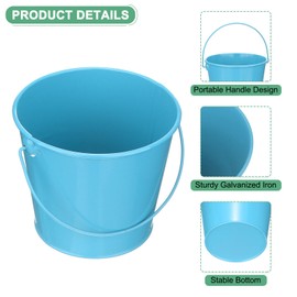 M METERXITY 6-Pack Small Metal Bucket with Handle, 4.7"x4"/12x10cm Galvanized Buckets Small Metal Pails with Handle for Flower/Garden/Planter/Party, Decorative Metal Bucket [Blue]