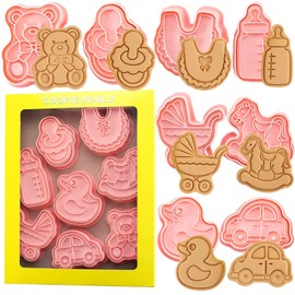 Crethink Baby Shower Cookie Cutter 8 Plastic Cookie Stamp Cartoon Fun Cookie Mould, 3D Bayby Shower Cookie Cutter Set