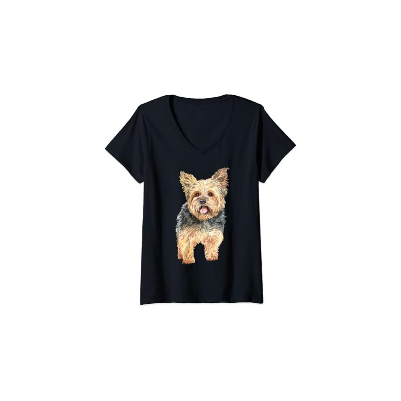 Womens Watercolor | Yorkie Yorkshire Terrier Owners V-Neck T-Shirt