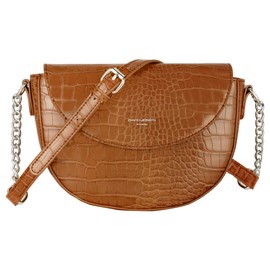 David Jones - Damen Kleine Krokodil Umhängetasche - Frauen Schultertasche PU Leder Halbe Runde Halbmond - Messenger Crossbody Bag Pochette Clutch Citytasche Abendtasche Mode Elegante - Cognac Braun