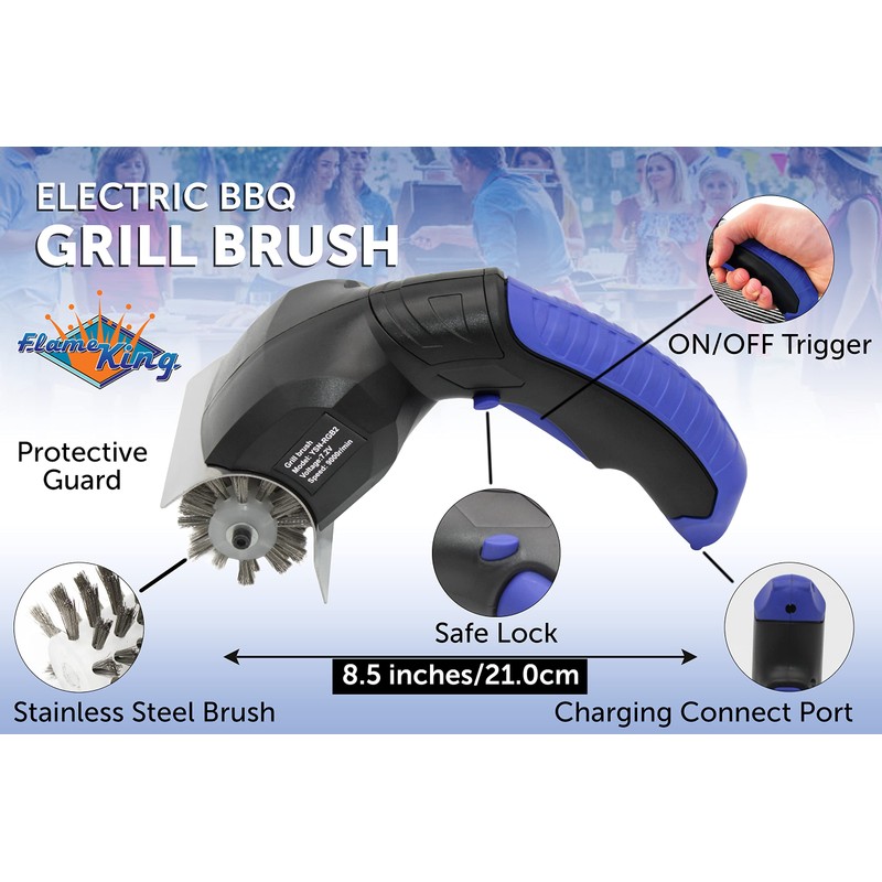 Flame King Electric BBQ Grill Brush Cordless and Rechargeable Stainless