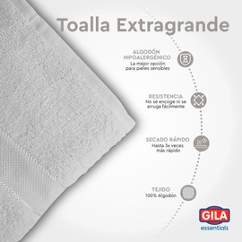 GILA Toalla de Baño Extragrande de Algodón Hipoalergénico Essentials I Paquete de 2 Toallas para Baño Color Hueso (170 x 90 cm)