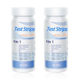 Pack of 100 Pool Test Strips, 6 in 1 Water Tester, pH Test Strips, Spa Whirlpool Test Strips, Pool Tester pH and Chlorine, for Test Total Hardness, Free Chlorine, Bromine, Total Chlorine, Alkalinity