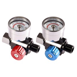Dynastus 2 PCS 1/4"-NPT Air Pressure Regulator Kit, Red & Blue, Air Adjusting Valve Regulator with Gauge for Spray Guns and Pnuematic Tools
