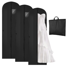 Pack of 3 Garment Bags, Garment Bag, Long 60 x 180 cm, Foldable Garment Bag with Zip, Suitable for Wedding Dresses, Evening Dresses or Long Coats