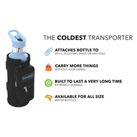 The COLDEST Universal Bottle Holder - Durable & Reliable Water Bottle Carrier w/Straps - Cup Holder w/Pockets for Your Phone, Keys, & more w/Bike, Scoters, ATV, Strollers, & more (Half Gallon)