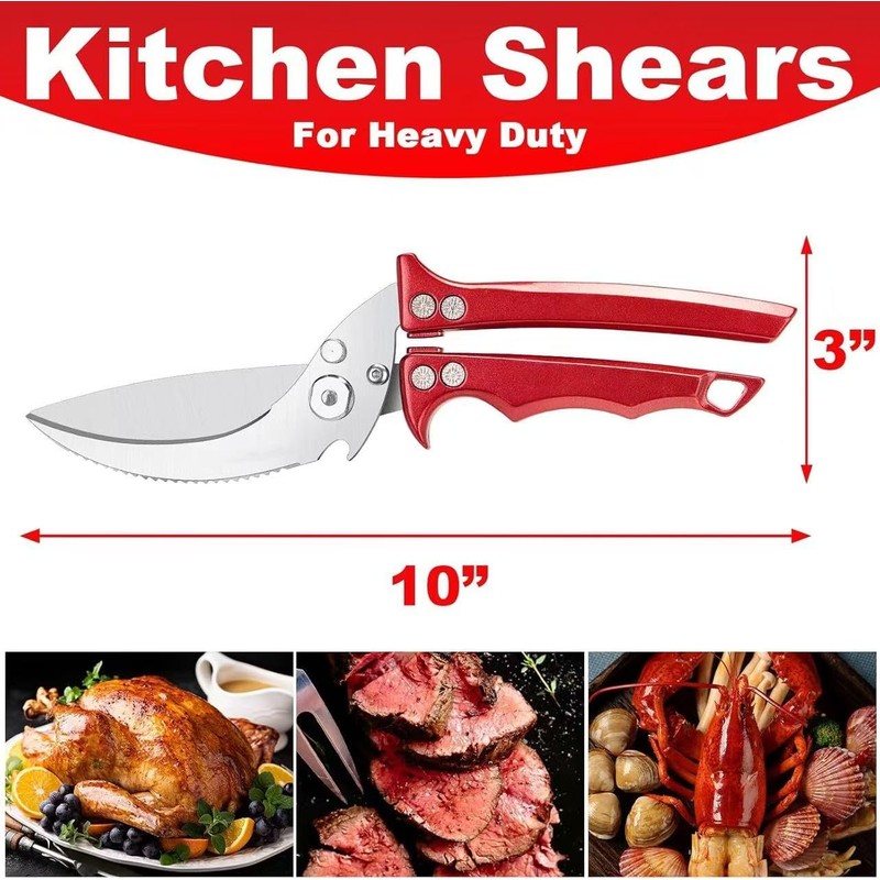 Heavy Duty Poultry & Meat Kitchen Shears (Burgundy) - Food-Grade