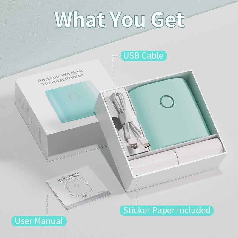 JADENS Mini Sticker Printer-2 Inch Bluetooth Thermal Pocket Printer,Inkless Portable