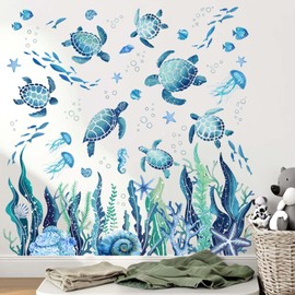 Amimagen Ocean Sea Turtle Wall Stickrs - Under The Sea Marine Theme Seaweed Grass Wall Decals - Baby Nursery Kids Bedroom Daycare Bathroom Wall Decor