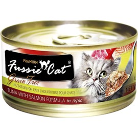Fussie Cat Premium Canned Grain Free Cat Wet Food - Variety 4 Flavors Pack Food Bowl (12 Cans) (Tuna & Ocean Fish- Salmon - Shrimp - Chicken) (2.82 Oz)