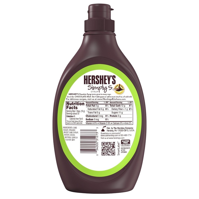 HERSHEY'S Chocolate Syrup, Simply 5, 21.8 Ounce (Pack of 6)