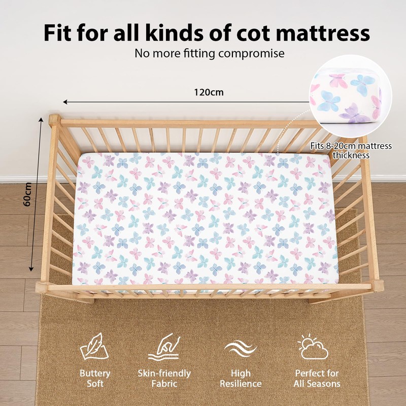 FIEMOL Baby Cot Sheets 120 x 60cm Fitted, 3 Pack
