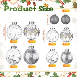 Outus 24 Pcs Christmas Balls Ornaments 1.6/2.4/3.2 Inch Clear Glitter Ball Christmas Hanging Decorations Plastic Shatterproof Christmas Tree Decor for Xmas Holiday Wedding Decoration (Silver)