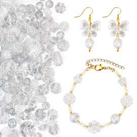 FASHEWELRY 1 Bag Vintage Clear Acrylic Beads Crystal Spacer Beads Gold Metal Enlaced Beads Assorted Aesthetic Beads Mixed Heart Czech Bow Beads Bulk for Bracelet Necklace Making