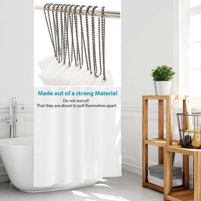 Black Nickel Shower Curtain Hooks, 55 Inch Ball Chain Design,