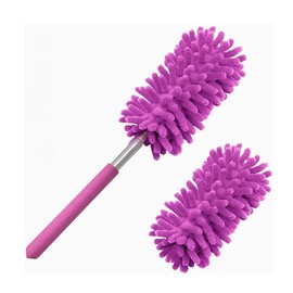 Microfiber Duster for Cleaning,  Hand Washable Dusters with 2Pcs Replaceable Microfiber Head, Extendable Pole, Detachable Cleaning Brush Tool for Office, Car, Window, Furniture, Ceiling Fan - Color: Bright Orange