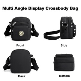 Gelory Multi-Pocket Casual Crossbody Bag for Women, Mini Cross body Bag Women Nylon Waterproof Adjustable Strap Travel Messenger Bags Shoulder Bags (Black)