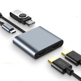 USB C to Dual HDMI Adapter, 4K@60Hz USB C Hub Multiport Adapter with 100W PD, USB-A, Support C to 2 HD Splitter Extended Display for Type C Devices (MST is not Supported on MacOS)