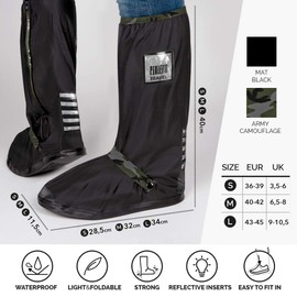 Perletti overshoes, black, waterproof, non-slip, shoe covers, reusable, reinforced with reflective strips, high rain protection galoshes for rain and snow., black