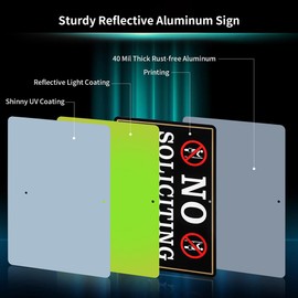 No Soliciting Sign for House，12" x 8" Heavy Duty Aluminum No Soliciting Yard Sign with 28" Long Stake - Reflective, UV Protected and Weatherproof
