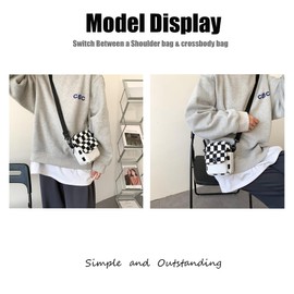 Creative Storm Small Checkered Crossbody Messenger Purse for Women/Man,Cute Shoulder Bag whit Detachable Strap (Black)