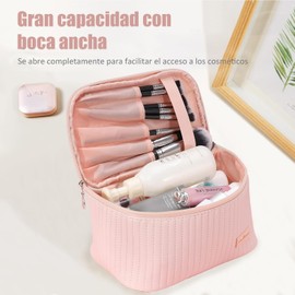 Neceser de Viaje Mujer, Cosmetiquera para Maquillaje Gran Capacidad Bolsa de Cosméticos PU Impermeable Organizador Portátil Con Asa y Cremallera Baño Tocador Aseo (Blanco)
