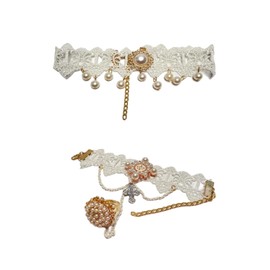 Women's Choker and Bracelet Ring Set, Lace Necklace Gothic Vintage Charm Pendant Beads Jewellery for Women